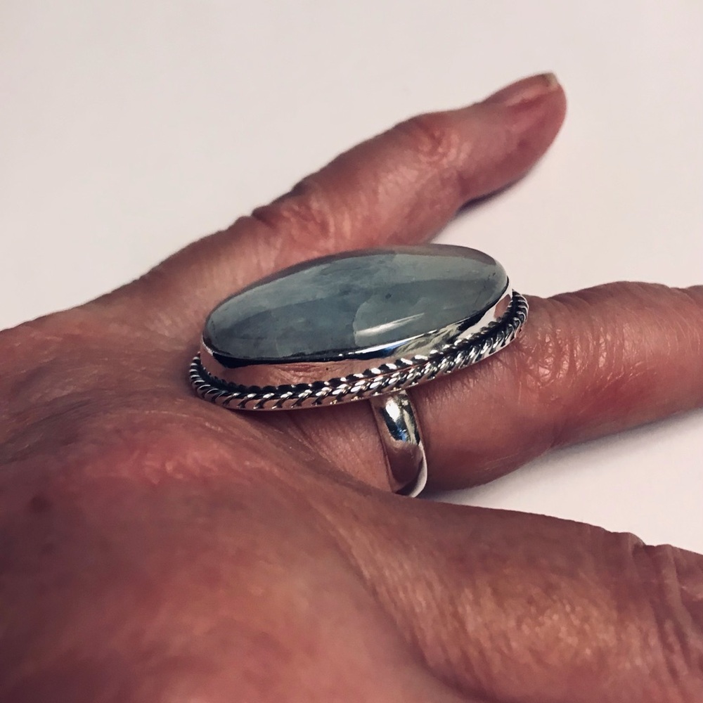 Moonstone Stamped 925 Sterling Silver Ring - Picture 4 of 5